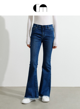 COMME MOI吕燕设计师早春女装时尚弹力牛仔修身喇叭裤