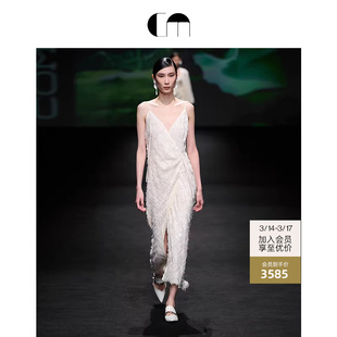[秀场同款]COMME MOI吕燕设计师早春女流苏珠片系带连衣裙