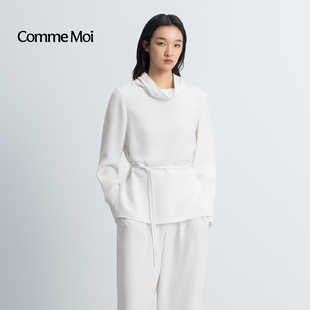 MOI吕燕设计师2026年早春新款 COMME 女高智系带荡领衬衫 桑蚕丝