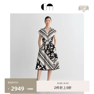 女装 春季 黑白印花抽褶流苏收腰连衣裙 MOI吕燕设计师款 COMME