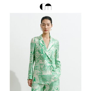 印花桑蚕丝直身西装 双排扣时尚 MOI吕燕设计师早春女装 COMME