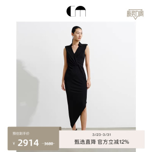 不对称连衣裙 褶饰交叠无袖 COMME MOI吕燕设计师早春女装