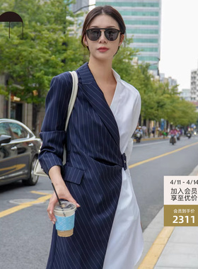 COMME MOI吕燕设计师春夏女士气质高级感通勤修身羊毛西装连衣裙