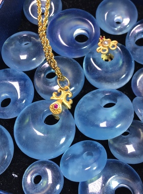 天然海蓝宝公主扣配件S925银镀古法金工艺配饰吊坠滴流满38元包邮