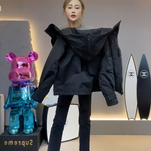 欧货冲锋衣外套女短款2023新款春秋二棉女装风衣休闲工装夹克上衣