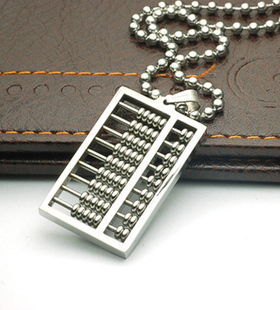 韩版百搭毛衣链钛钢算盘男士吊坠