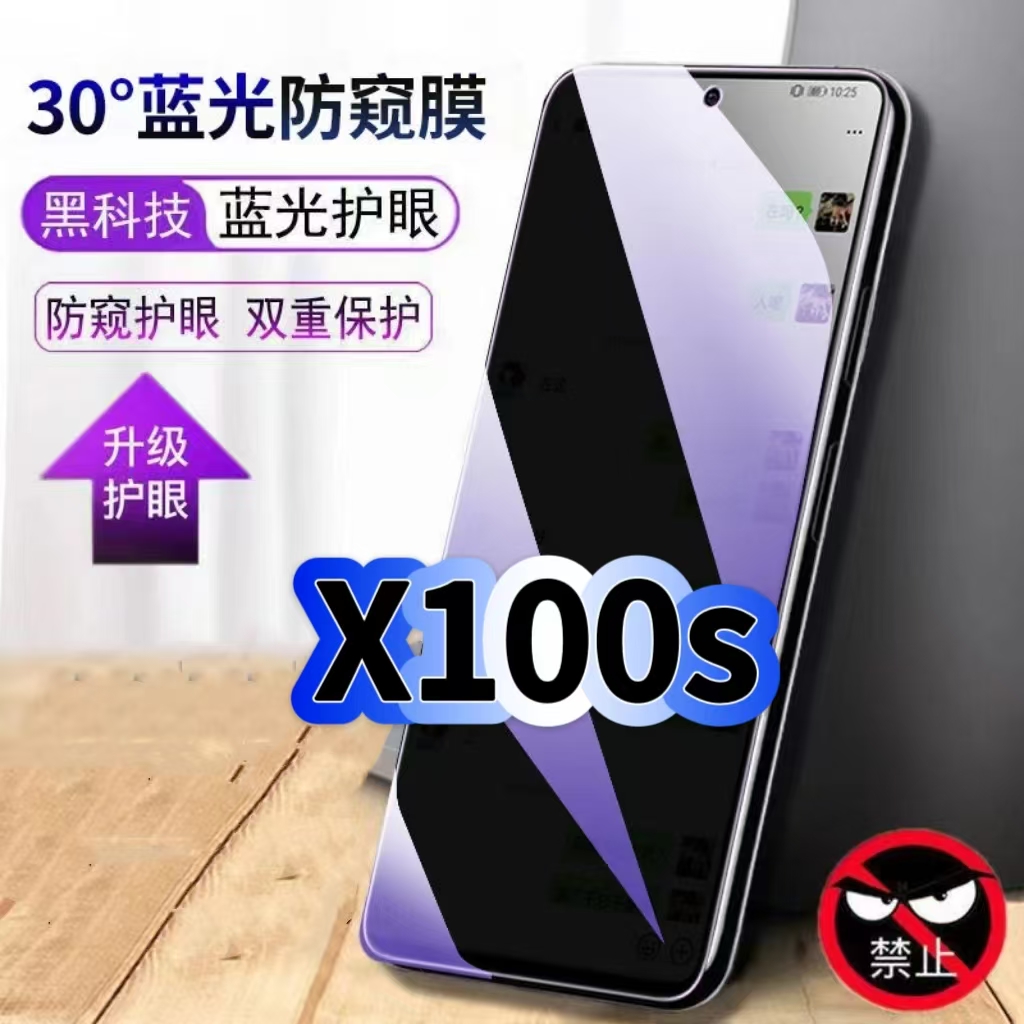 适用vivoX100S防偷窥护眼蓝光钢化膜V2359A黑边手机膜防偷看隐私步步高X100S防窥膜5G全屏防摔爆保护高清贴膜