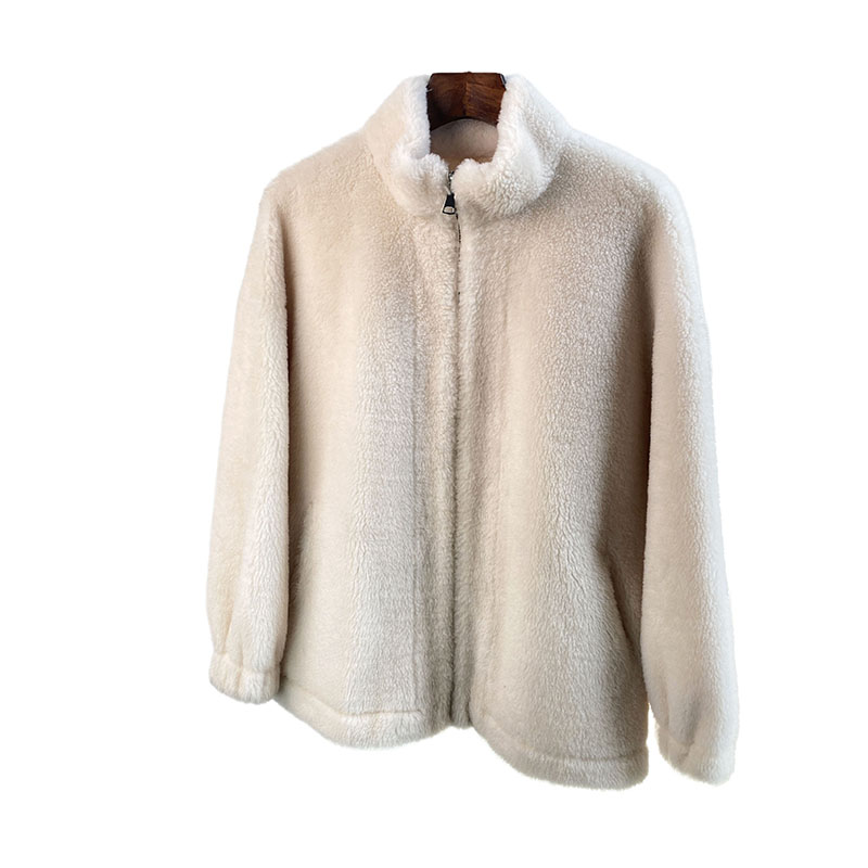 1100%羊毛立领羊剪绒皮草外套男