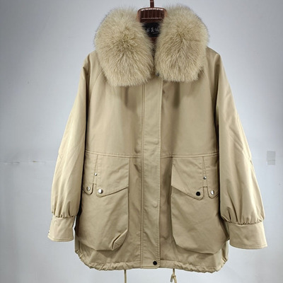 狐狸毛领獭兔绒内胆女派克服保暖
