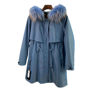 连帽秋冬新时尚 中长款 貉子毛领兔皮内胆派克皮草外套女特 k54 修身