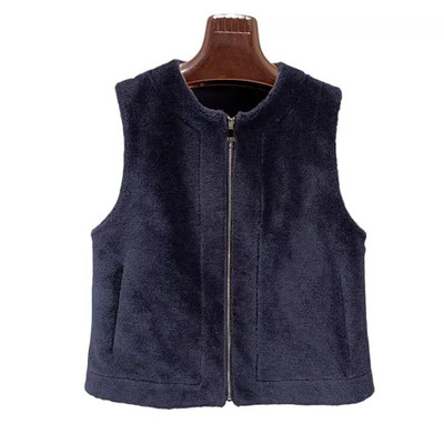 修身颗粒羊毛羊剪绒短款马甲夹女