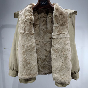 派克服女整皮獭兔毛可拆卸内胆短款加厚外套大码皮草外套宽松特价