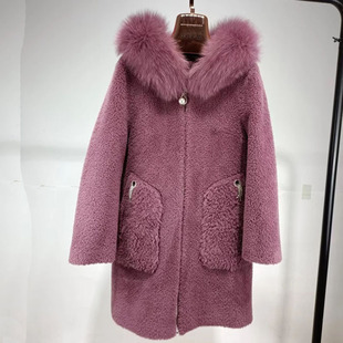 羊剪绒大衣女2025新款海宁羊羔毛颗粒绒皮毛一体狐狸毛皮草外套冬