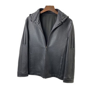 春秋海宁真皮皮皮衣男短款风衣山羊皮连帽薄款皮夹克外套潮 n24