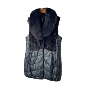 秋冬外套水貂拼貂真皮绵羊皮狐狸毛领皮草中长款羽绒背心马甲女特