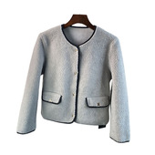 外套羊卷毛织带包边气质名媛羊剪绒复合皮毛一体特 羊毛小香风短款