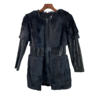 大衣 圆领修身 P50 价整皮托斯卡纳羊毛皮毛一体皮草外套中长款 小码