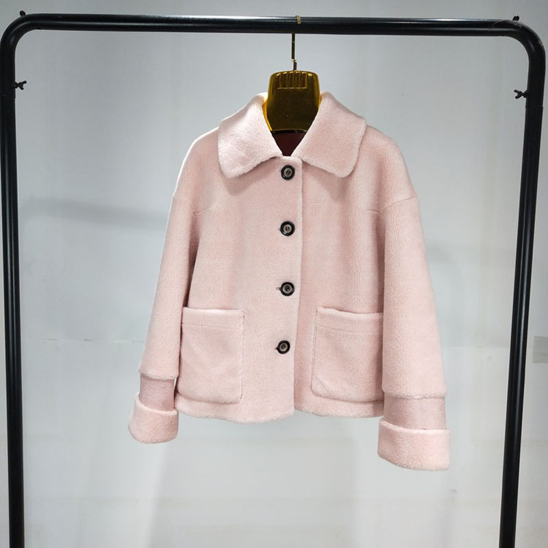 2024冬新款颗粒羊剪绒女皮毛一体外套短款羊羔毛韩版时尚皮草大衣