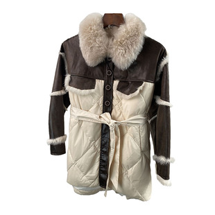 托斯卡纳羊毛领真皮草大衣女新中长韩版兔皮毛一体鹅绒羽绒服外套
