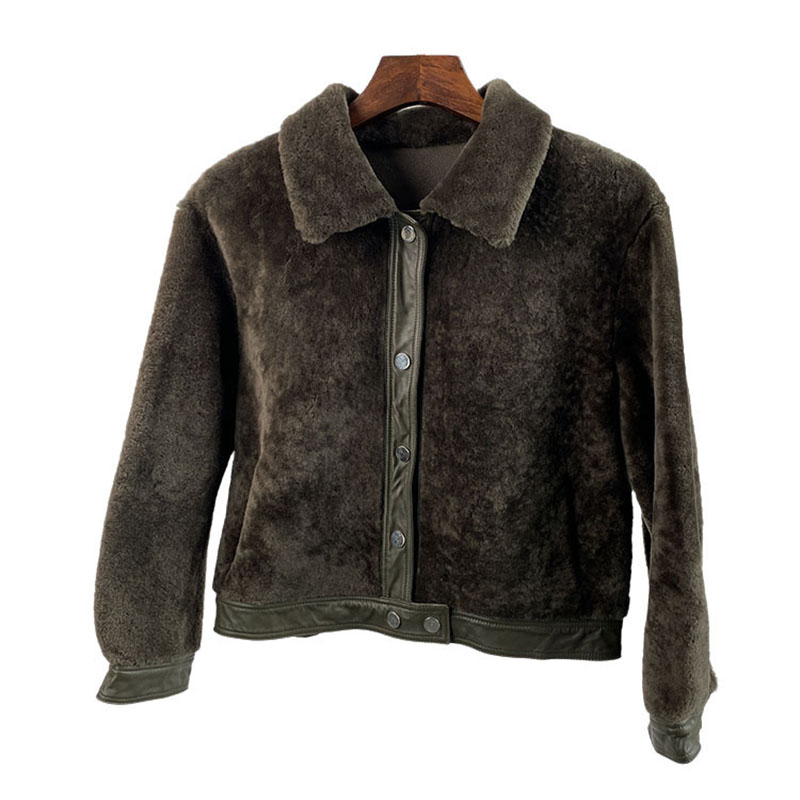 皮毛一体外套女秋冬新真羊毛短