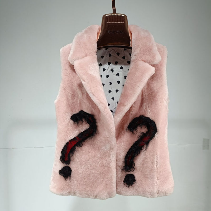 美利奴短款皮毛一体马甲夹背心女