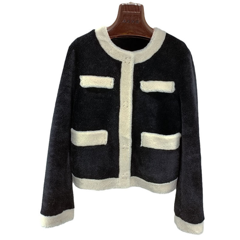 小香风颗粒羊毛短羊剪绒皮草外套
