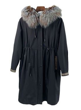 冬新狐狸毛领派克服中长款毛毛加厚獭兔绒修身保暖棉服女特价 k41