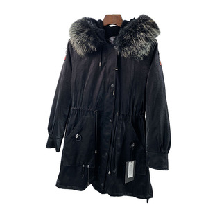 派克服冬女中长款整皮獭兔毛内胆可拆卸小个子貉子毛皮草外套k144