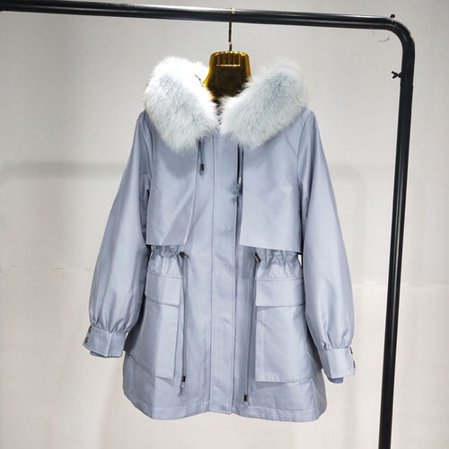 新款可拆卸皮草外套狐狸毛领带帽