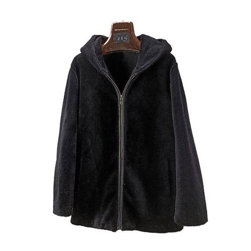 100%羊毛羊剪绒连帽皮草外套