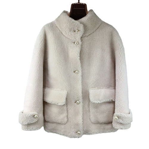 颗粒羊剪绒短款立领皮草外套女特