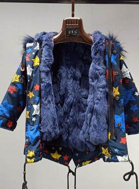 大毛领冬季派克服童装外套男女童