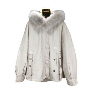 大码冬装新款女狐狸毛领獭兔毛内胆可拆卸短款派克服真毛皮草外套