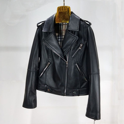 短款机车风夹克外套海宁真皮皮衣