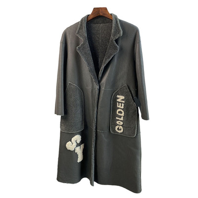 高端羊毛过膝中长款真皮毛一体女