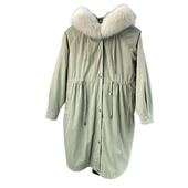 特惠超大狐狸毛领皮草外套整皮獭兔绒内胆中长款 连帽派克服女 k45