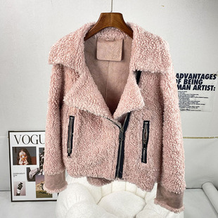 100%羊毛羊剪绒皮草外套短款 特价 女装 上衣冬 机车款 微瑕疵处理