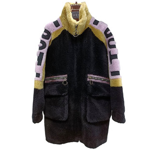 冬颗粒羊剪绒皮草外套字母立领加厚羊羔毛中长款皮毛一体大衣宽松