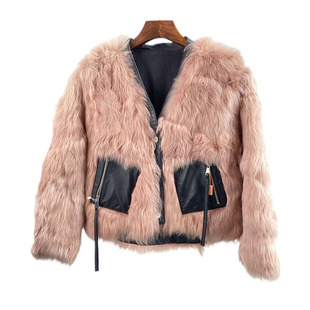 芭莎冬季新羊毛托斯卡纳皮毛一体皮草外套短款年轻V领毛毛大衣特