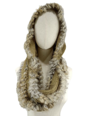 出口日韩女士青紫蓝草黄色兔毛编织帽子围巾护耳一体秋冬时尚围脖