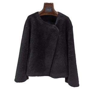 秋冬100羊毛羊剪绒皮草外套女装颗粒小香风短款横纹复合皮毛一体