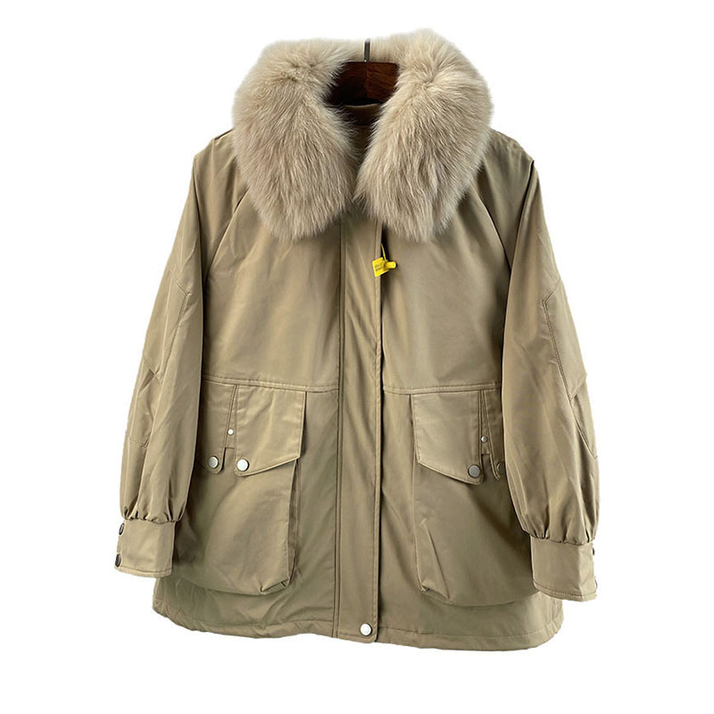 超大狐狸毛领皮草外套派克服