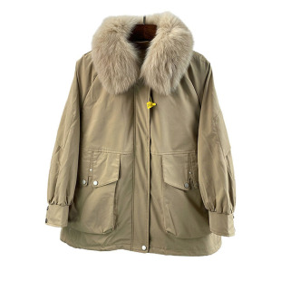 超大狐狸毛领皮草外套整皮獭兔绒中长款 派克服宽松显瘦特 女装