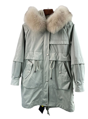 新款派克服女中长款兔毛内胆狐狸毛领韩版皮草外套女年轻款k175