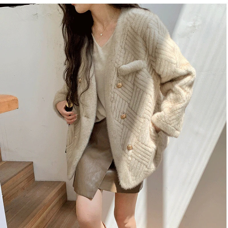 2025新款仿水貂毛皮草外套小香风