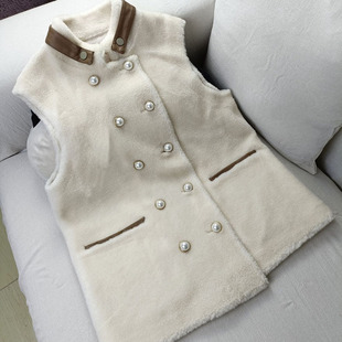 羊剪绒大衣皮毛一体女马甲羊羔毛背心皮草外套中长款2025新小香风