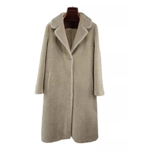 黑色西装领中长羊剪绒大衣女装2025秋冬新款颗粒绒羊毛羔外套特价