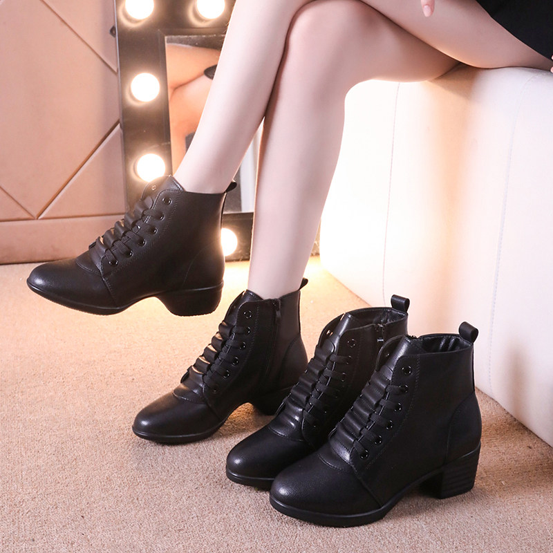 秋冬季新款真皮广场舞鞋舞蹈靴跳舞靴女软底现代水兵舞鞋子妈妈鞋