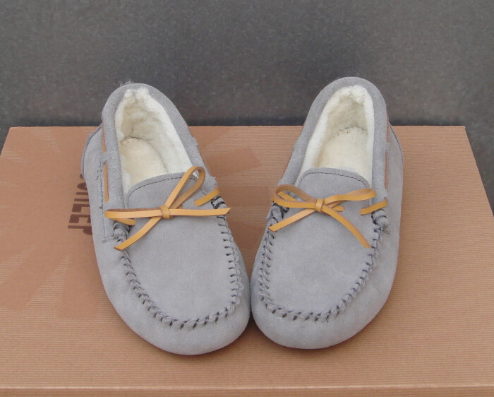 秋冬磨砂牛皮真皮系带牛筋底加绒包子鞋男女夹棉豆豆鞋浅灰色棉鞋