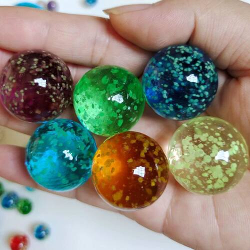 无孔发光琉璃珠鱼缸玻璃球装饰童年玩具弹珠透明水晶球发光圆珠子